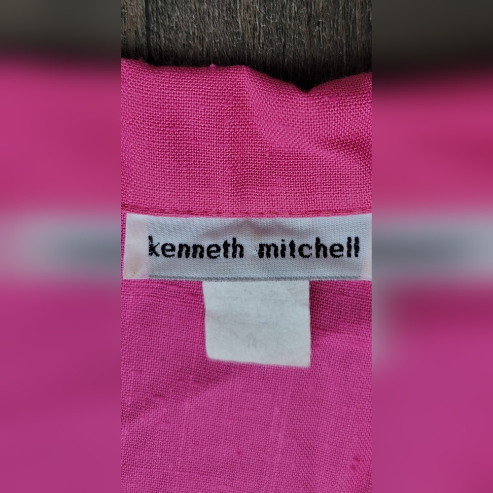 Vintage 80's Oversized Blazer Women's 14 Pink Cropped Sleeve Linen Like w/ Pocke - Picture 6 of 12